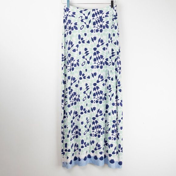 Tommy Bahama Maxi Skirt Stretch Border Tile Pattern Blue Green White Size XS New - Picture 3 of 6